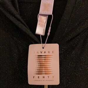 Savage X Fenty Black Metallic Hooded Lounge wear Jumpsuit - BRAND NEW!!